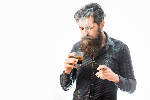 man with cigar and whiskey - 写真・画像