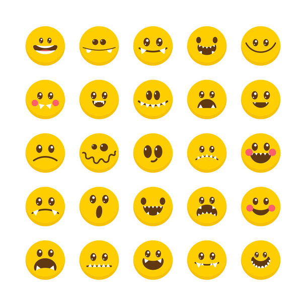De gezichten van de cartoon met emoties. Emoticon emoji iconen. Verzameling van cute m - Vector, afbeelding