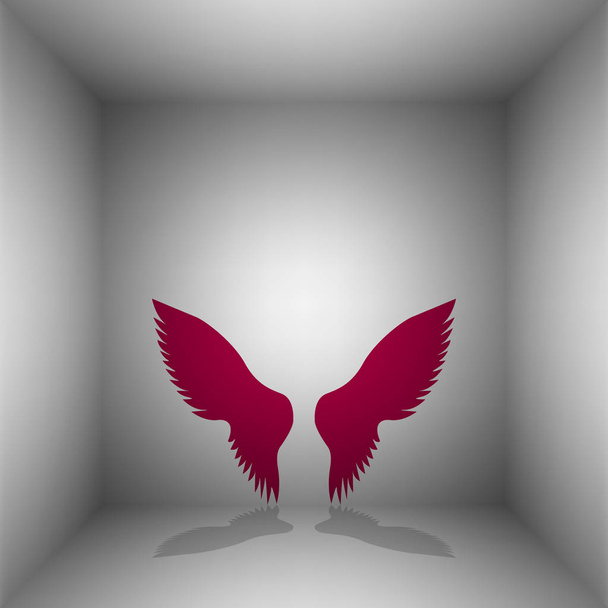 Wings sign illustration. Bordo icon with shadow in the room. - Vector, Image