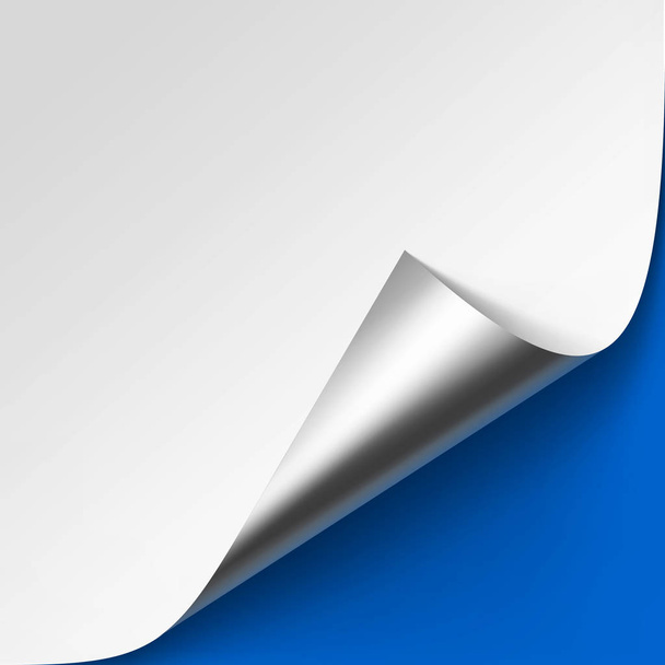Vektor fodros fémes ezüst sarok a fehér könyv az árnyék közelről elkülönített fényes kék háttér - Vektor, kép