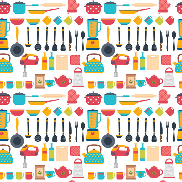 Seamless pattern with kitchen utensils. Home appliances for cook - Vettoriali, immagini