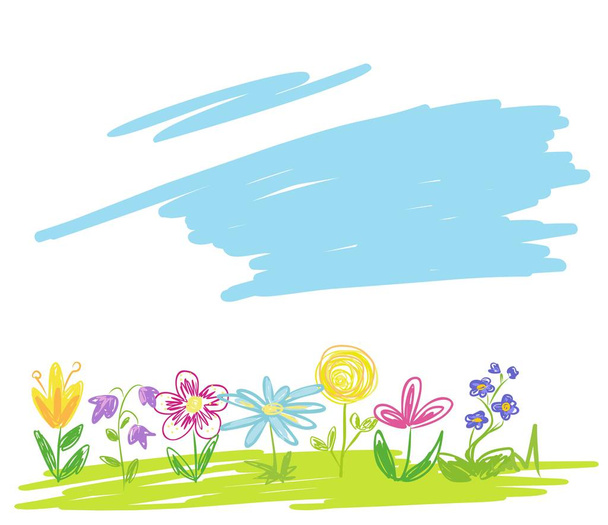 Colorful flowers on green meadow. - Vector, Image