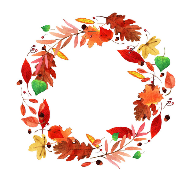 Watercolor autumn leaves wreath - Foto, imagen