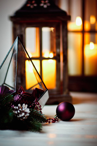 Christmas Lampion ze świecami - Zdjęcie, obraz