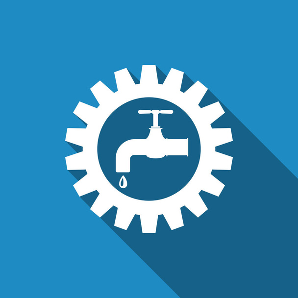 Gearwheel with tap sign as plumbing work logo flat icon with long shadow. Vector Illustration - Vector, Image