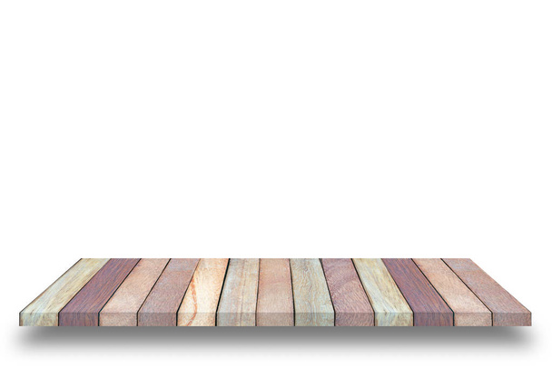 Empty wooden table or shelf wall isolated on white background, F - Photo, Image