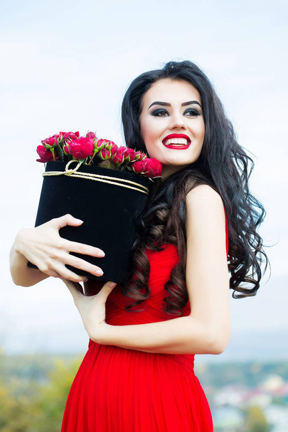 sexy girl with red roses - Photo, Image