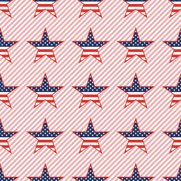 US patriotic stars seamless pattern on red stripes background. - Wektor, obraz