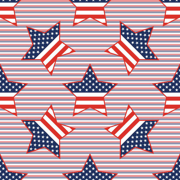 USA patriotic stars seamless pattern on red and blue diagonal stripes background. - Vektor, Bild