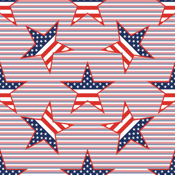 US patriotic stars seamless pattern on red and blue diagonal stripes background. - Vektor, Bild