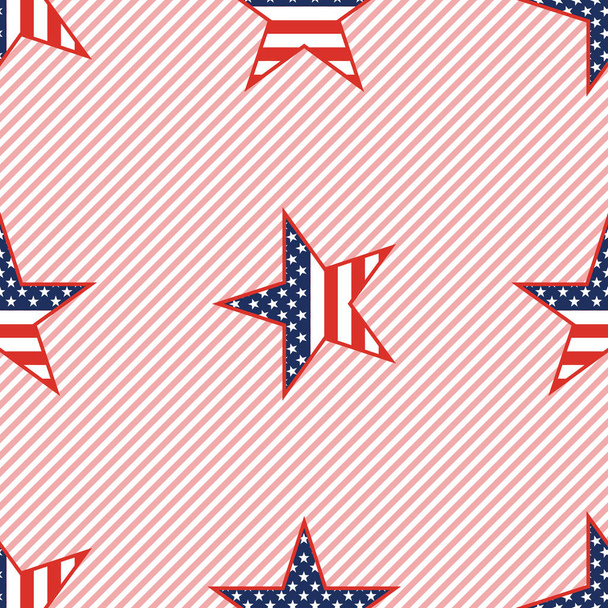 US patriotic stars seamless pattern on red stripes background. - Вектор,изображение