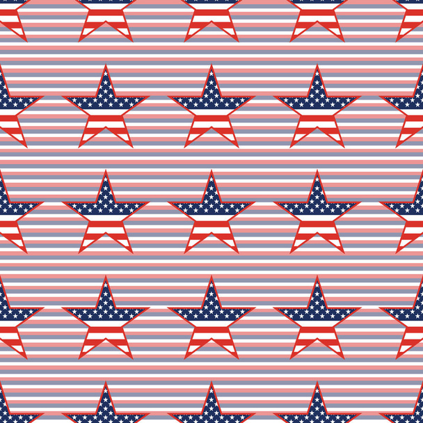 US patriotic stars seamless pattern on red and blue diagonal stripes background. - Wektor, obraz
