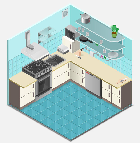 Kitchen Interior Isometric Template - Vector, Image