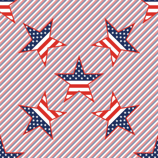 US patriotic stars seamless pattern on red and blue stripes background. - Vektör, Görsel