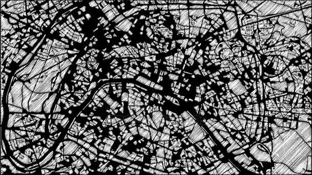 Paris şehri harita animasyon film 4k döngü - Video, Çekim