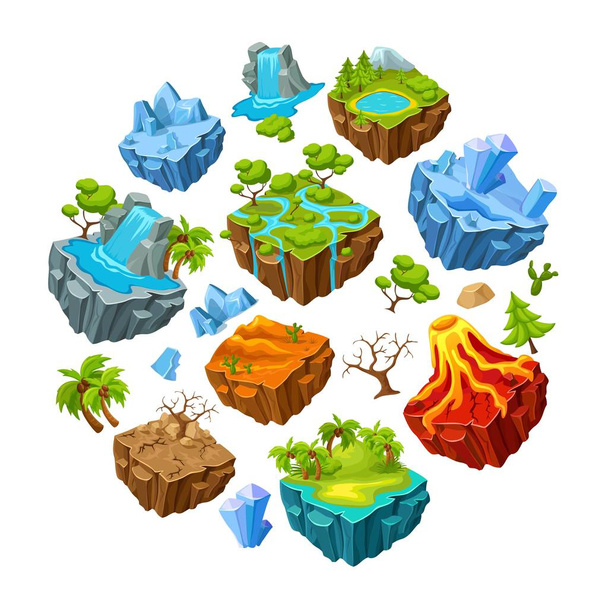 Gaming Islands And Landscape Elements Set - Vektor, obrázek
