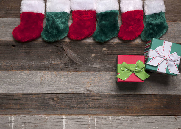 Christmas socks and Christmas gift - Fotoğraf, Görsel