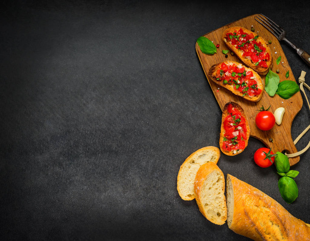 Bruschetta with Tomatoes and Basil on Copy Space - Фото, зображення
