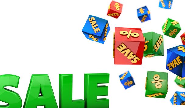 Illustrazione di vendita, Salva, Percentuale Cubi isolati su sfondo bianco
 - Foto, immagini