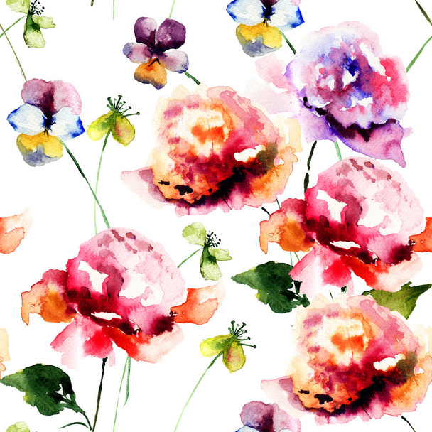 Seamless wallpapers with Stylized flowers - Zdjęcie, obraz