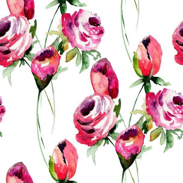 Seamless wallpaper with Roses flowers - Foto, imagen