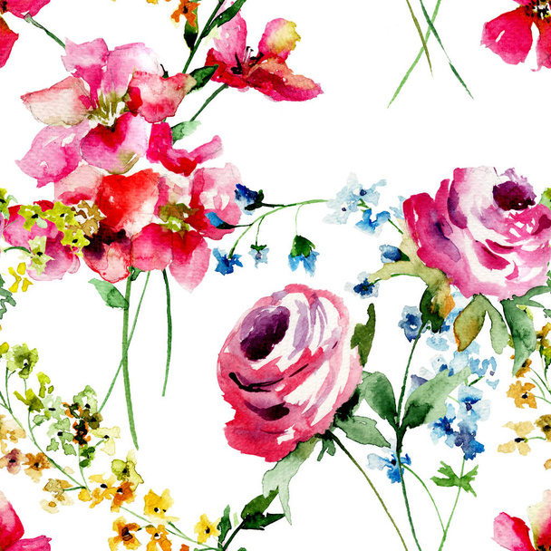 Seamless pattern with stylized wild flowers - Photo, image