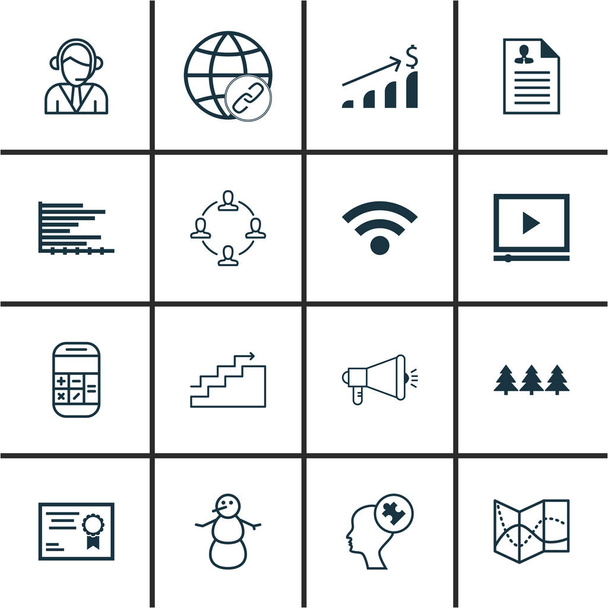 Set van 16 universele bewerkbare iconen. Kan worden gebruikt voor Web, mobiel en App Design. Bevat pictogrammen zoals Wireless, Bars grafiek, certificaat en meer. - Vector, afbeelding