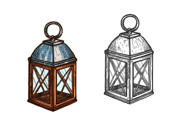 Christmas lamp lantern light vector sketch icon - Vector, Image