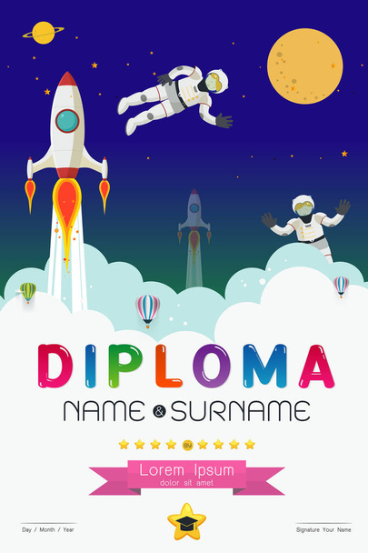  Diploma espacial de dibujos animados diseño
 - Vector, imagen