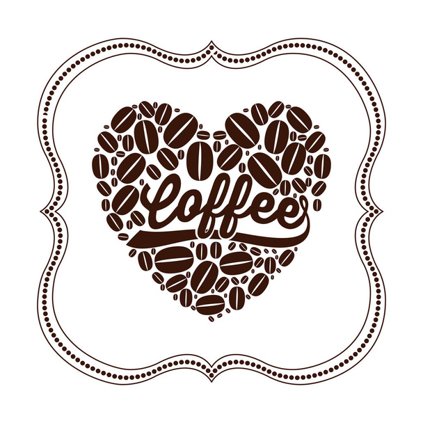 Απομονωμένη καρδιά του σχεδιασμού των κόκκων του καφέ - Διάνυσμα, εικόνα