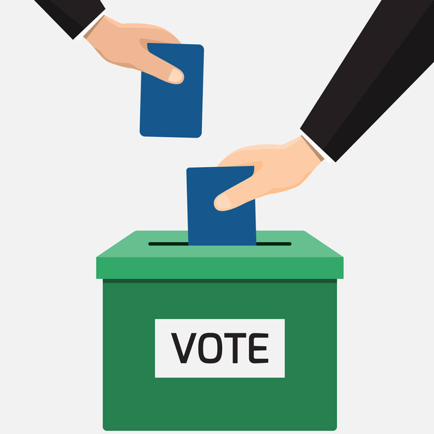 Ψήφου έννοια στην επίπεδη στυλ - επιχειρηματίας χέρι βάζοντας ψήφου p - Διάνυσμα, εικόνα