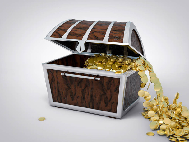 3D Isolated Treasure Chest. Gold Pirate Abundance Concept. - Foto, Imagen