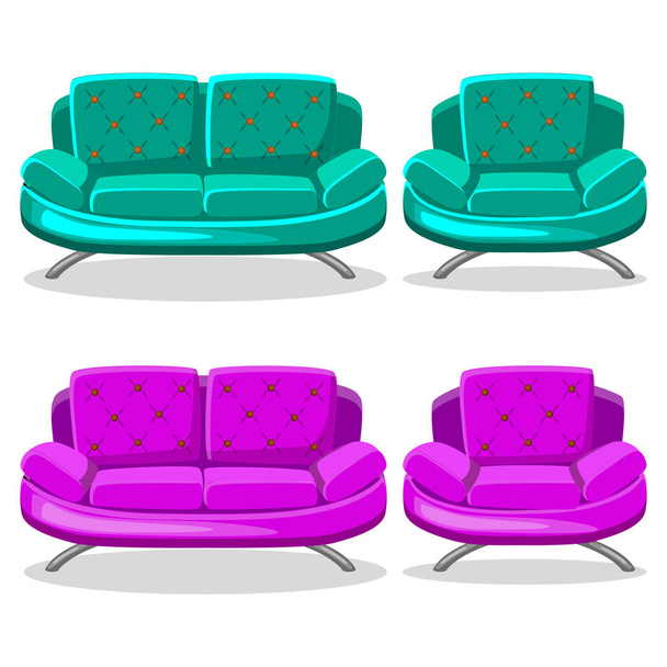 sillón de dibujos animados de colores y sofá, conjunto 9
 - Vector, Imagen