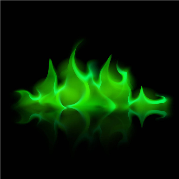 Fuego mágico verde llama hoguera aislado en el fondo
 - Vector, Imagen