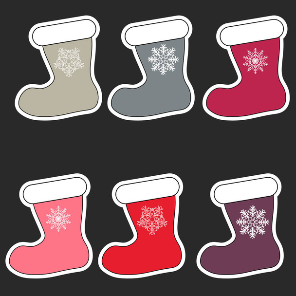 Χριστουγεννιάτικη κάλτσα στο χρώμα με νιφάδες χιονιού. - Διάνυσμα, εικόνα