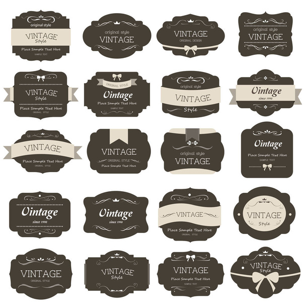 set of vintage label dark brown color old design - Διάνυσμα, εικόνα