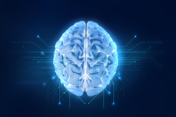 3D рендеринг человеческого мозга на технологическом фоне
  - Фото, изображение