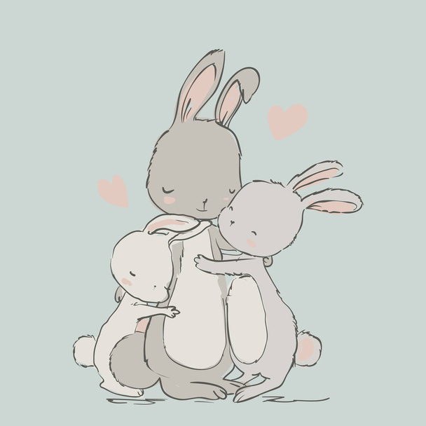 sweet hares - mom and kids - Vector, Image