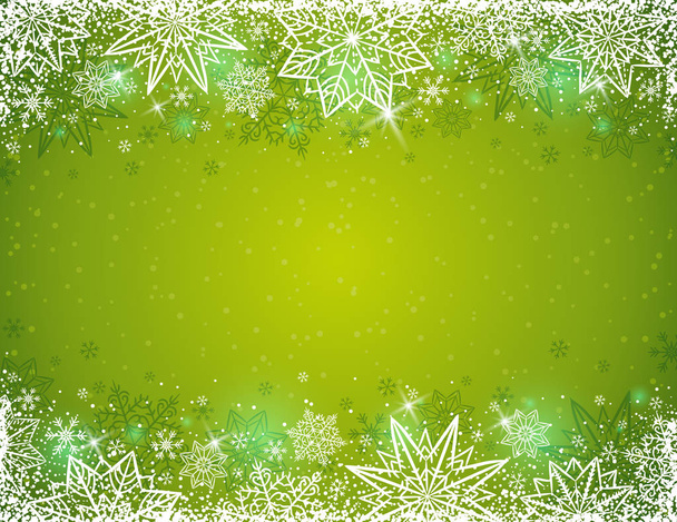 Green background with  frame of snowflakes and stars,  vector  - Vector, Image
