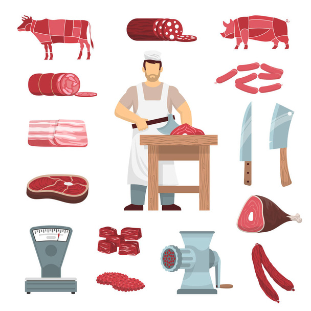 Vlees slager Set - Vector, afbeelding