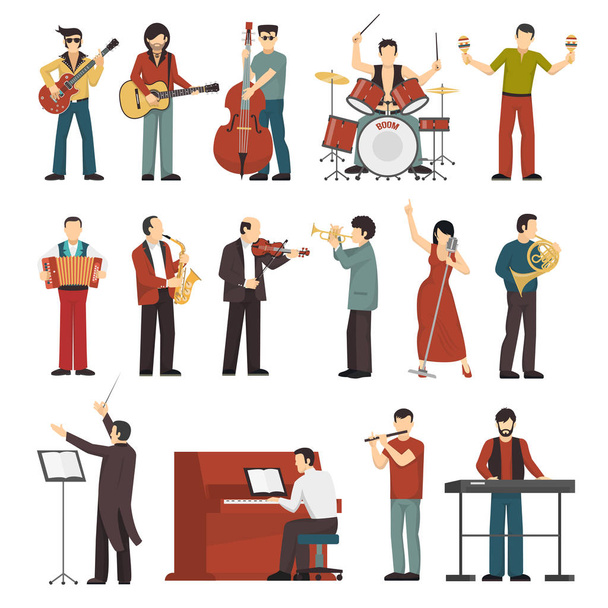 Muzikanten kleur Icons Set - Vector, afbeelding