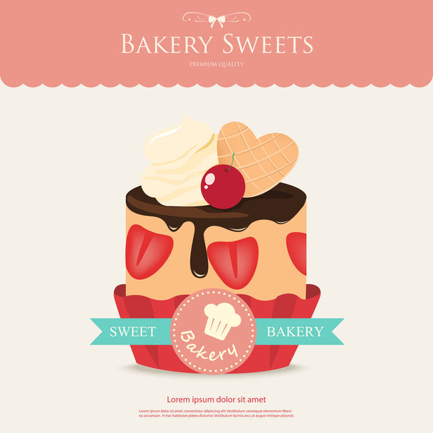 bakery sweet cupcake. strawberry chocolate cake and ice cream. - Vector, afbeelding
