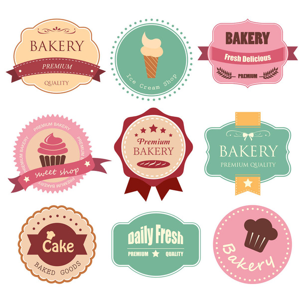 Conjunto de etiqueta de panadería y dulce de fondo. diseño vectorial
. - Vector, Imagen