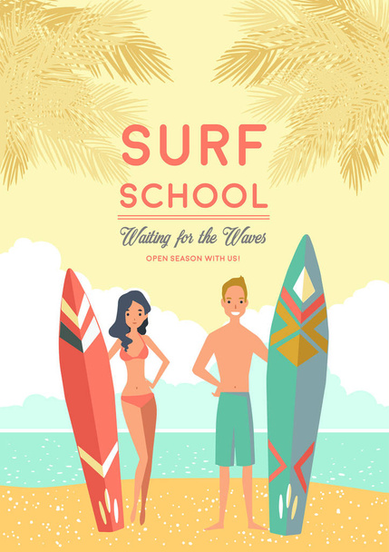 Cartaz da Escola de Surf
 - Vetor, Imagem