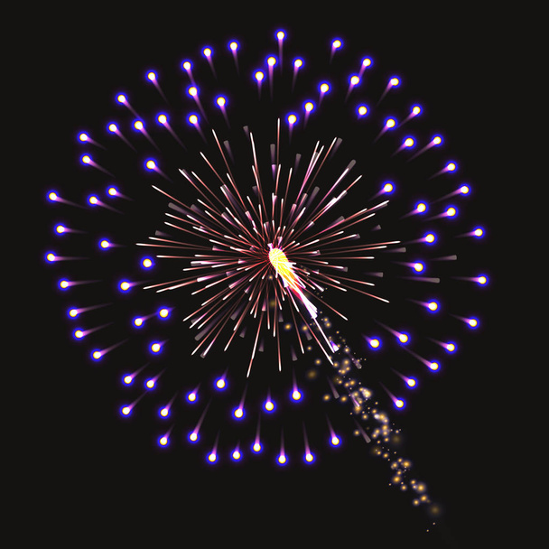Der festliche goldene Feuerwerksgruß platzte auf transparentem Hintergrund. Vektorillustration - Vektor, Bild