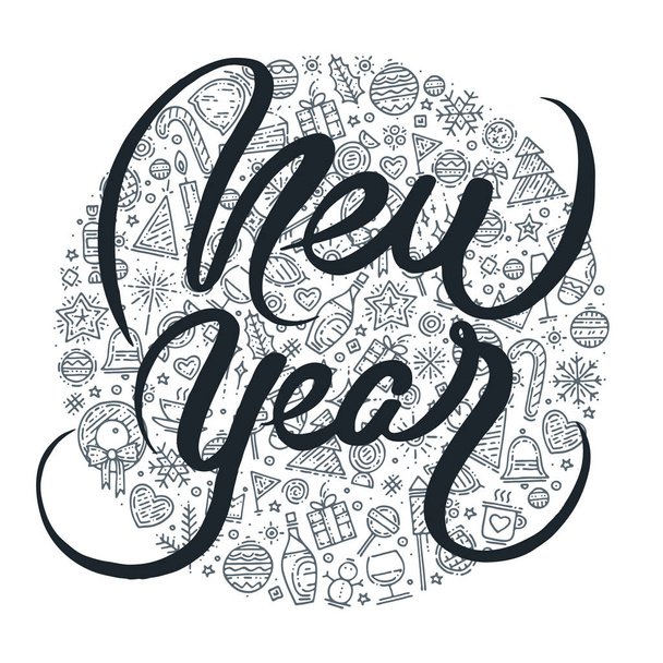 New Year black and white lettering - Διάνυσμα, εικόνα