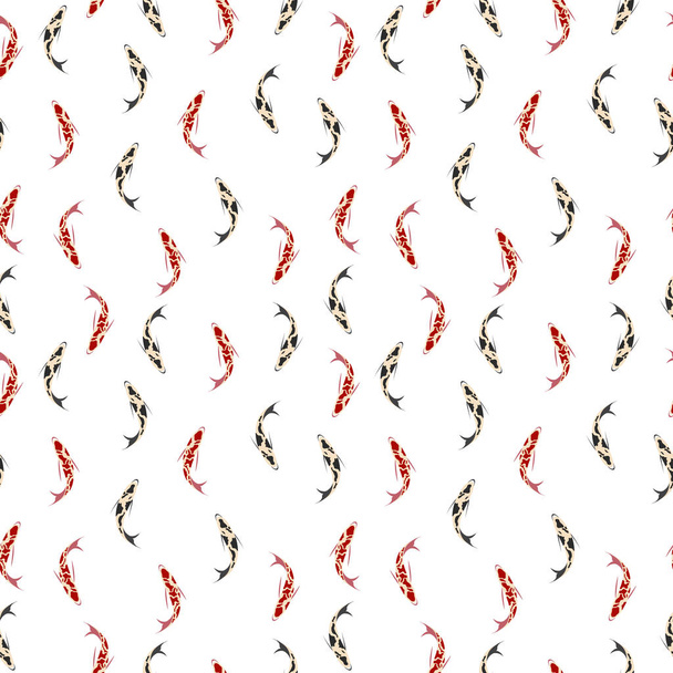 Koi carps. Seamless pattern with red and black fish - Vector, Imagen