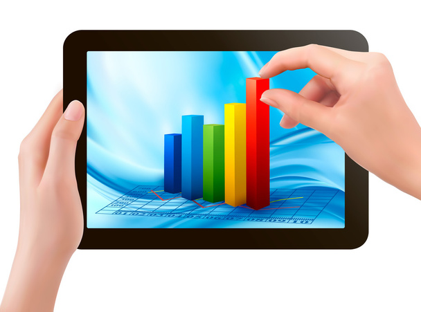 Tablet screen with graph and a hand. Vector. - Vettoriali, immagini