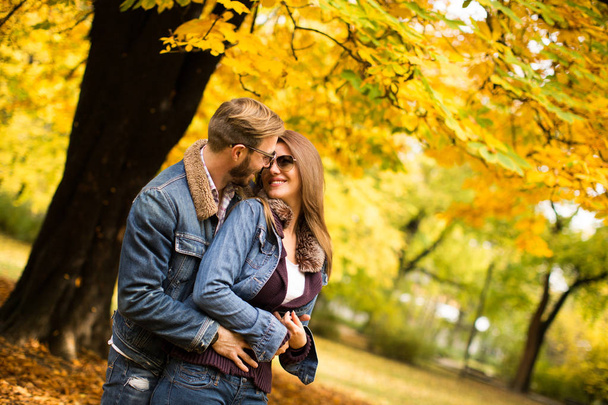 Casal no parque de outono
 - Foto, Imagem