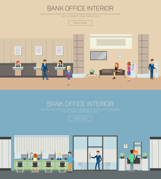 Bank interior or department with cashier - Vector, Image